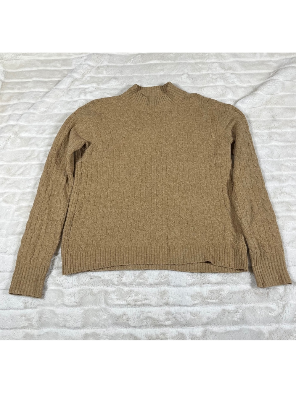 J. Crew S Tan Cable Knit Mock Neck Fall Winter Casual Office Sweater